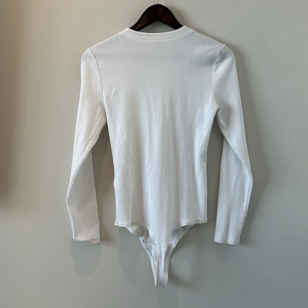 Abercrombie Ribbed White Bodysuit Long Sleeve Basic Capsule Casual Size Large - Picture 2 of 11